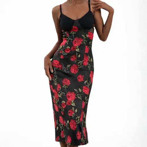 ვარდის ელეგანტურობის აბრეშუმის კაბა