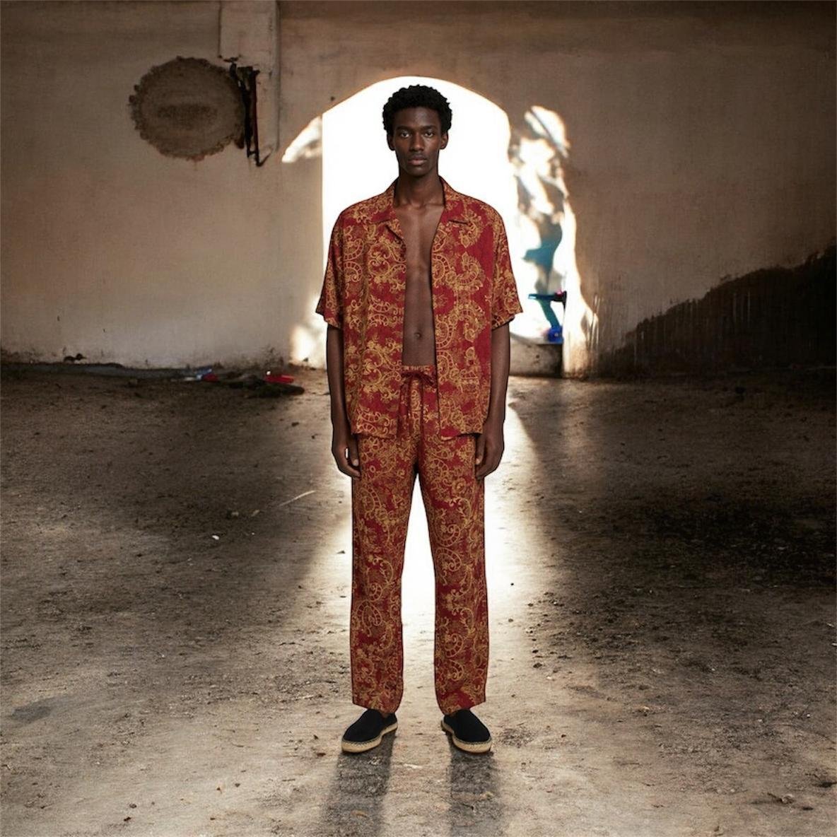 Burgundy Gold Silk Set