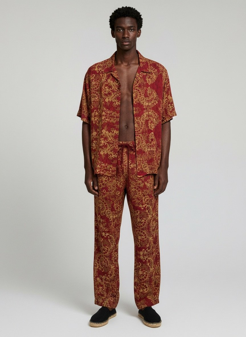 Burgundy Gold Silk Set - Image 4