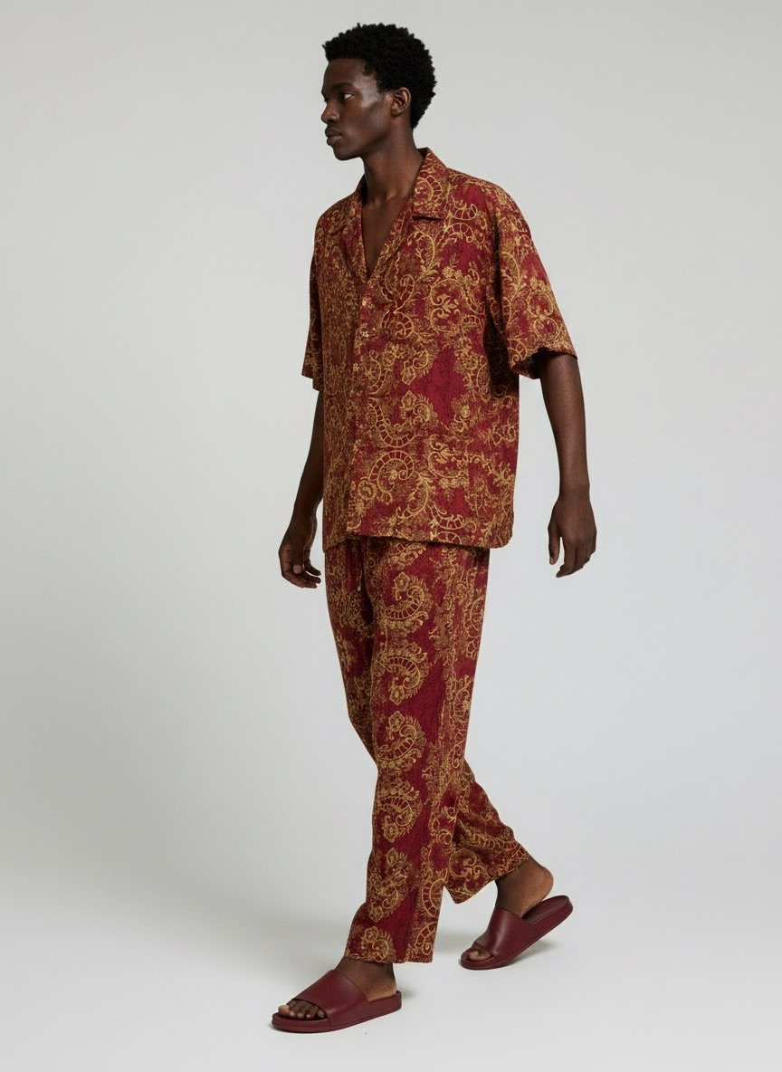 Burgundy Gold Silk Set - Image 3