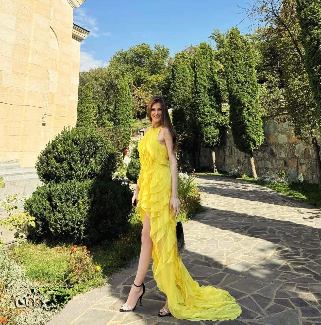 Yellow Ruffle Evening Dress - Image 2